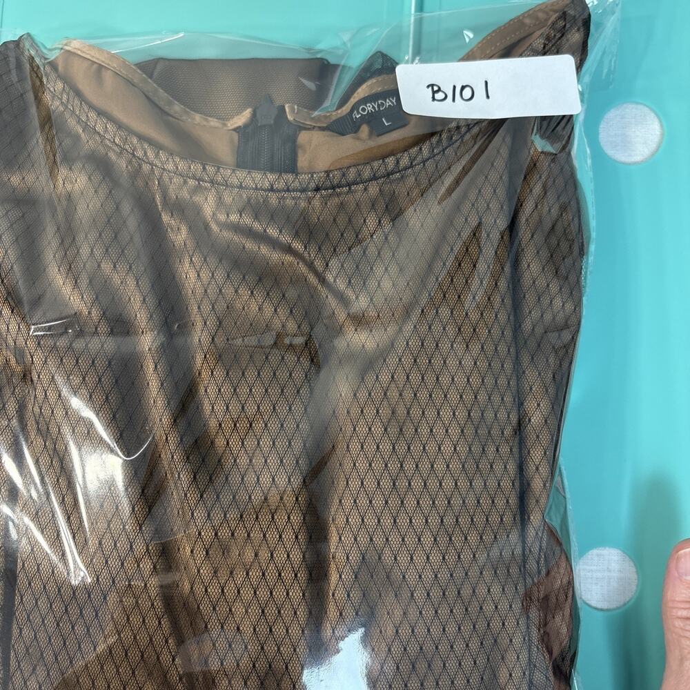 Bronze Satin Sheer Black Overlay Long Sleeve Formal Gown Whimsigoth Dark Boho M - Picture 12 of 12